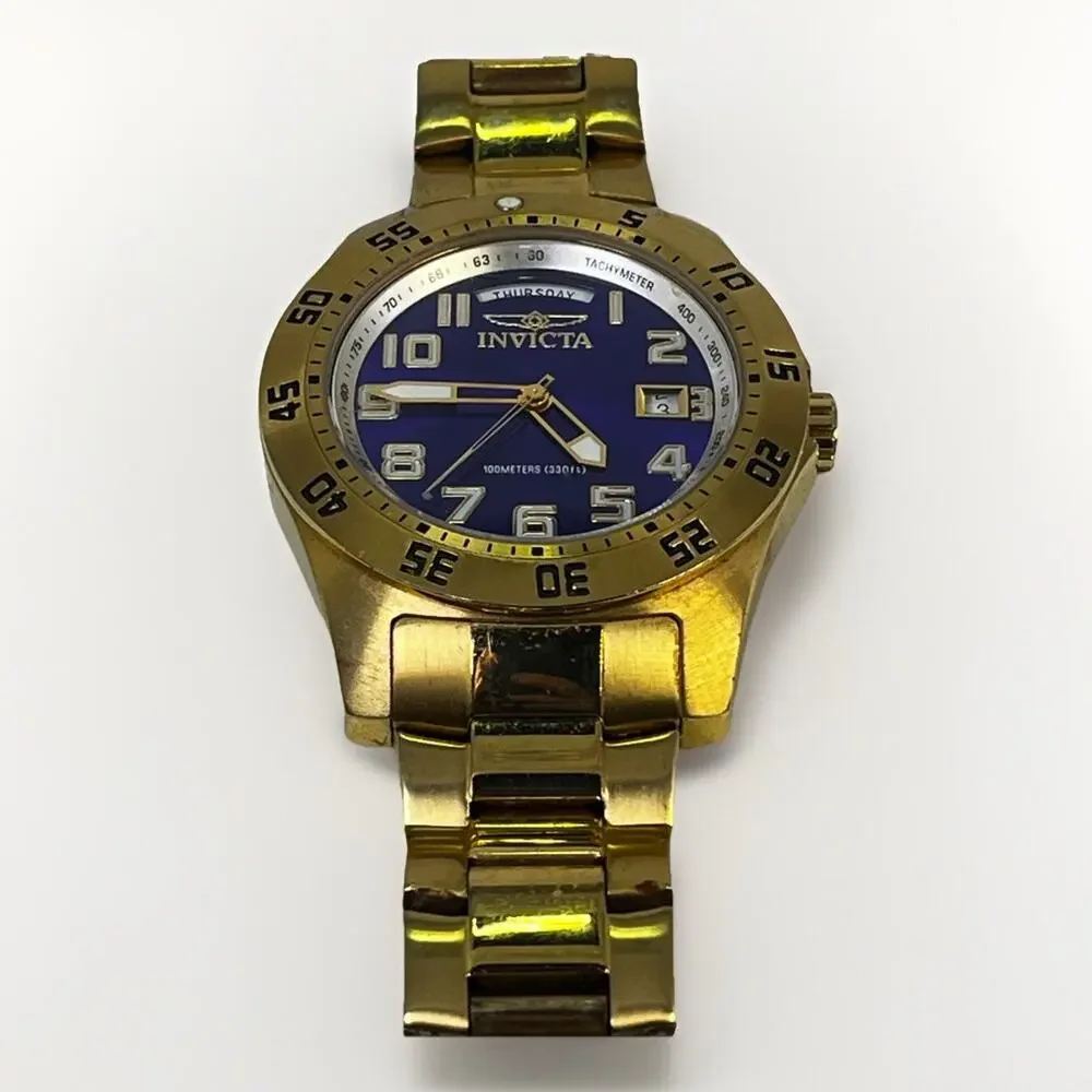 INVICTA Men's Specialty Blue Dial 18k Yellow Gold Plated Watch- Model 5762 w Box
